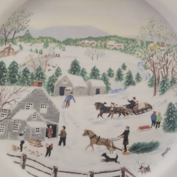Grandma Moses Dinner Plate Christmas Tree Atlas China First Edition Vintage - Picture 7 of 9